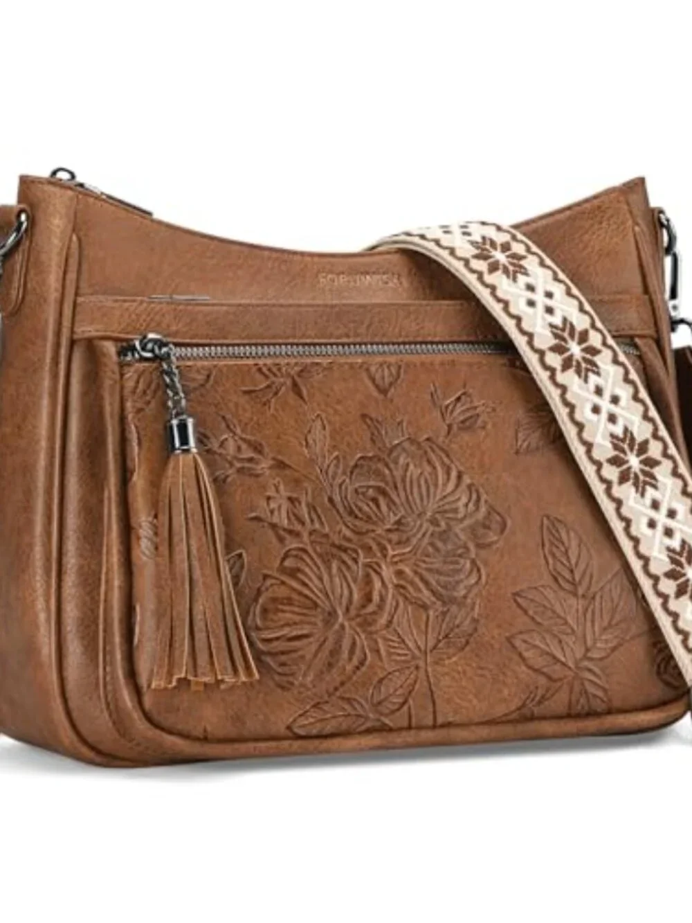Vegan Leather Medium Crossbody Bag with Boho Strap